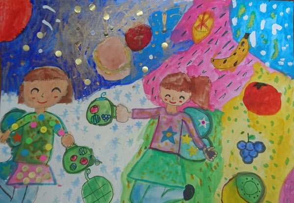 宇宙で大好きなママとフルーツ狩り