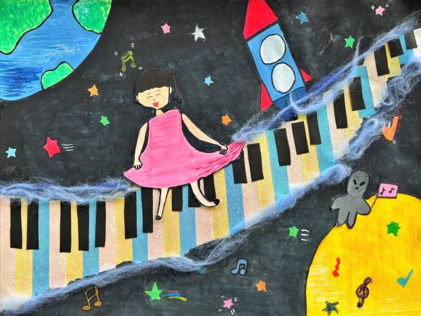 宇宙で奏でるピアノ演奏