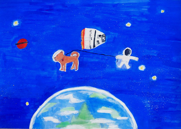 愛犬と宇宙でおさんぽ