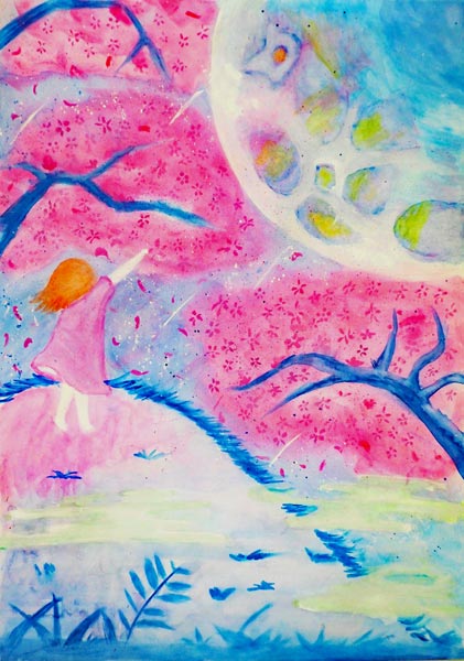 月に手をのばす少女