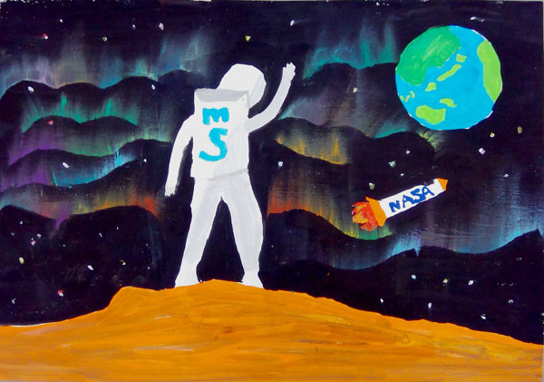 宇宙のオーロラ火星から地球へ手をふる