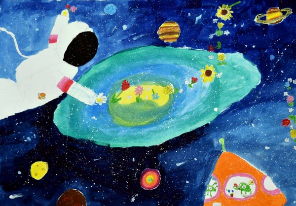 うちゅうで花を集めるわたし