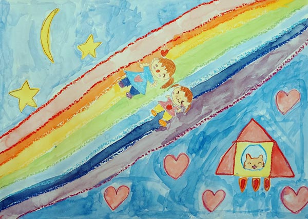 宇宙で虹の滑り台