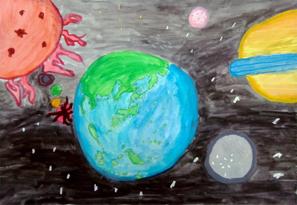 地球とカラフルな星