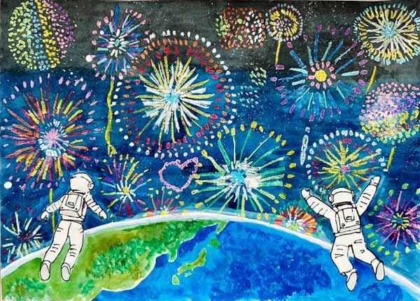 地球の上で花火大会