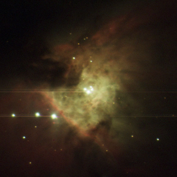 150センチ望遠鏡の液体窒素冷却CCDカメラで撮影したオリオン大星雲の中心部分（トラペジウム周辺）