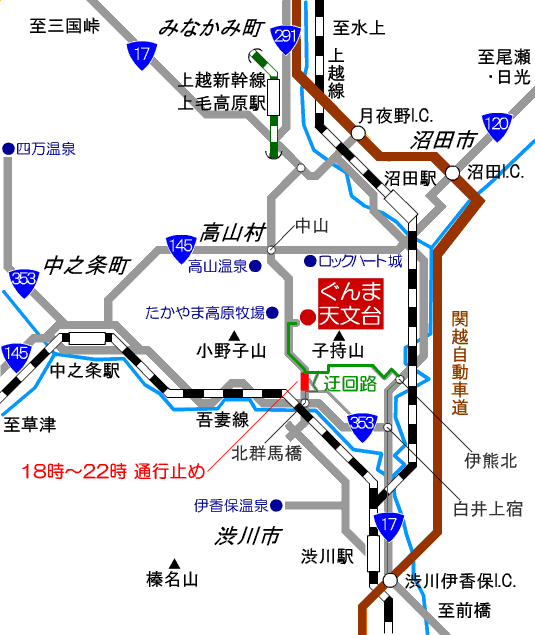 通行止め区間と迂回路を示す地図